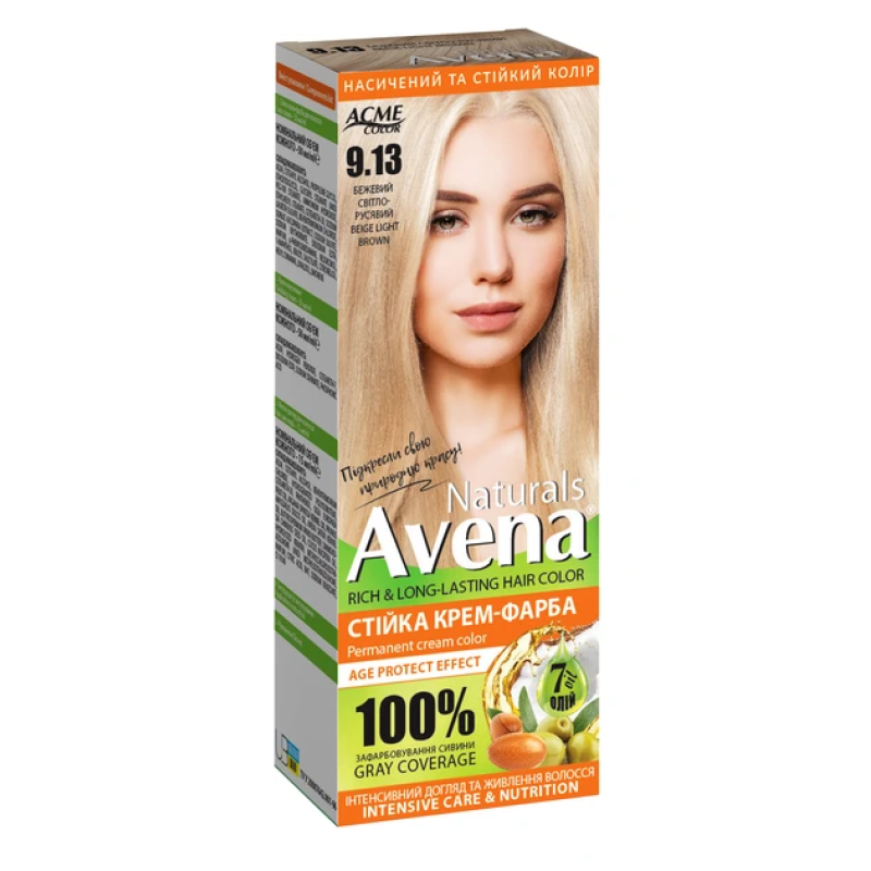 Стійка крем-фарба для волосся AVENA Naturals 9.13 Beige Light Brown 115 мл