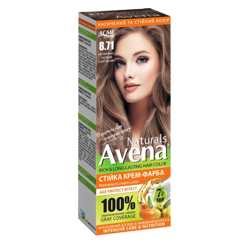 Стійка крем-фарба для волосся AVENA Naturals 8.71 Light Brown 115 мл