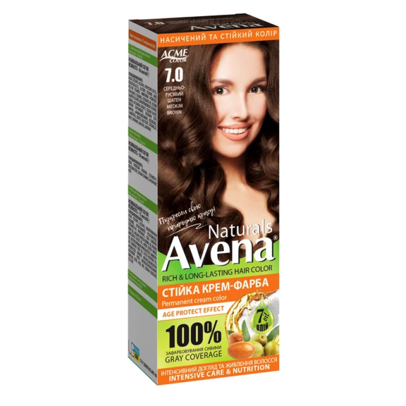 Стійка крем-фарба для волосся AVENA Naturals 7.0 Medium Brown 115 мл