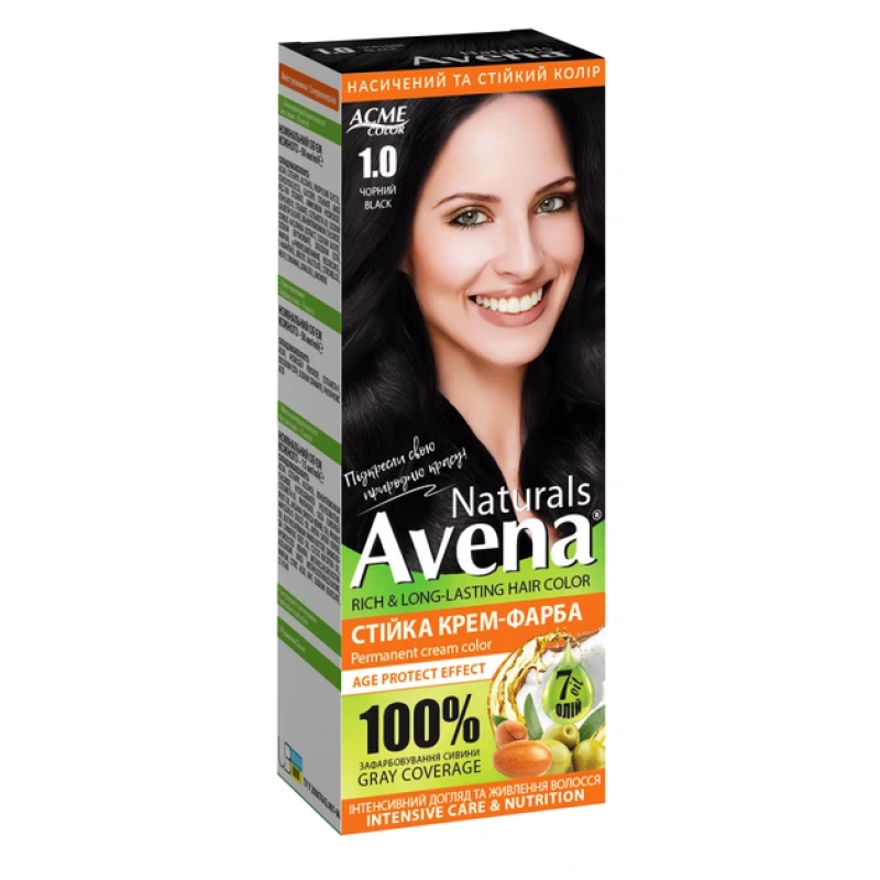 Стійка крем-фарба для волосся AVENA Naturals 1.0 Black 115 мл