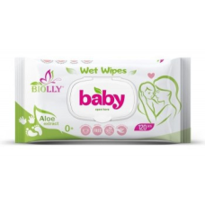 Вологі серветки Biolly Baby з алое з клапаном 120 шт.