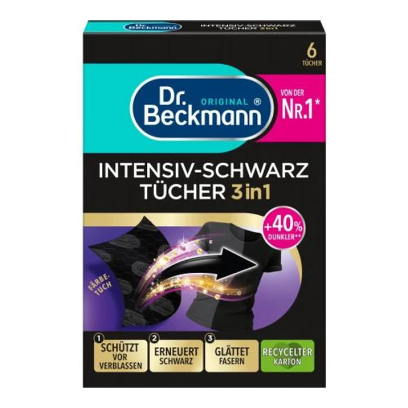 Серветки Dr. Beckmann для прання та відновлення чорного кольору речей, 6 шт. Серветки Dr. Beckmann для прання та відновлення чорного кольору речей, 6 шт.