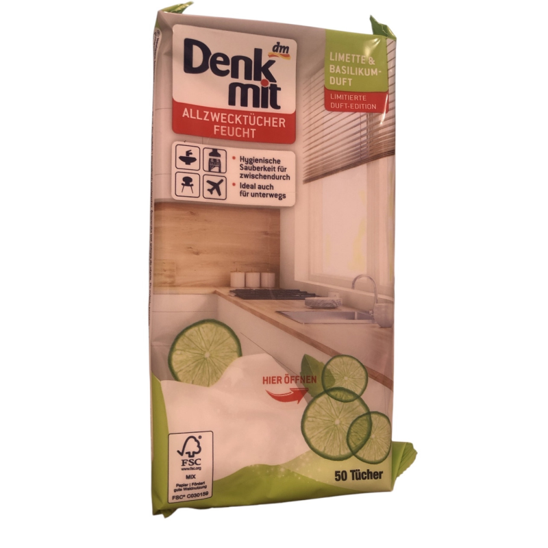 Серветки для прибирання Denkmit Limette&Basilikum 50 шт. Серветки для прибирання Denkmit Limette&Basilikum 50 шт.