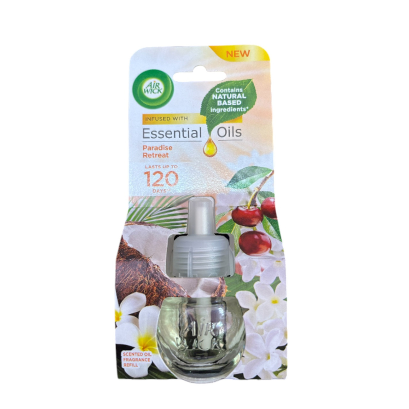 Air Wick Essential Oils змінний блок Райський острів Кокос, Вишня ,Бузок 19 мл Air Wick Essential Oils змінний блок Райський острів Кокос, Вишня ,Бузок 19 мл