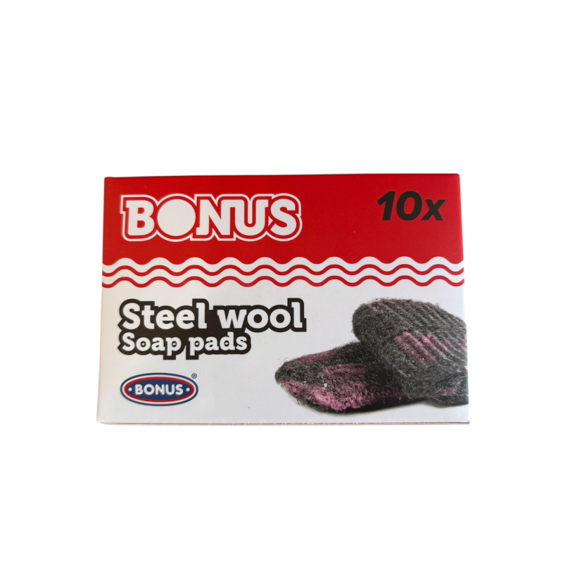 Губка з милом для чищення каструль і сковорідок Bonus steel wool soap pad 10 шт. Губка з милом для чищення каструль і сковорідок Bonus steel wool soap pad 10 шт.